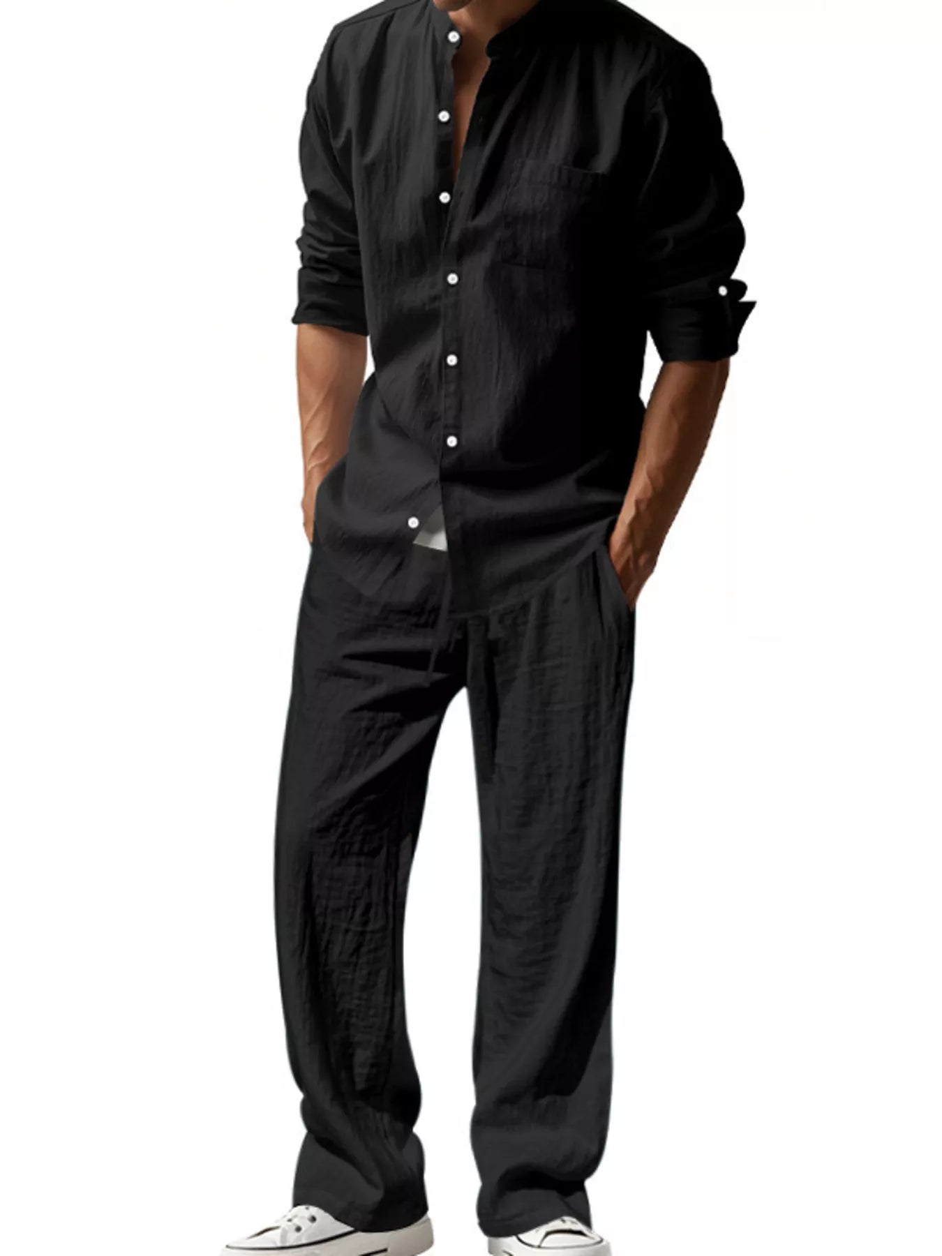 Men's Full Size Button Up Long Sleeve Shirt and Pants Plus Size