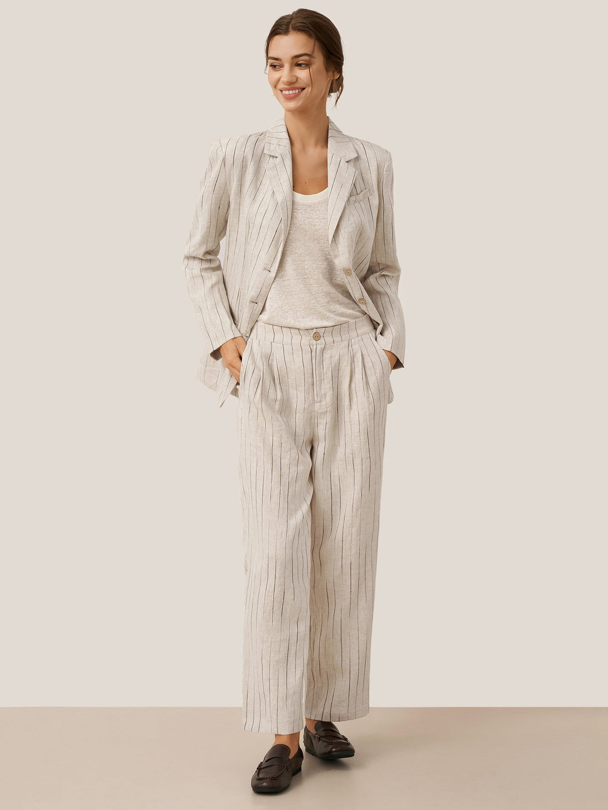 100% Linen Sketch Stripe Suit Set ELOISE