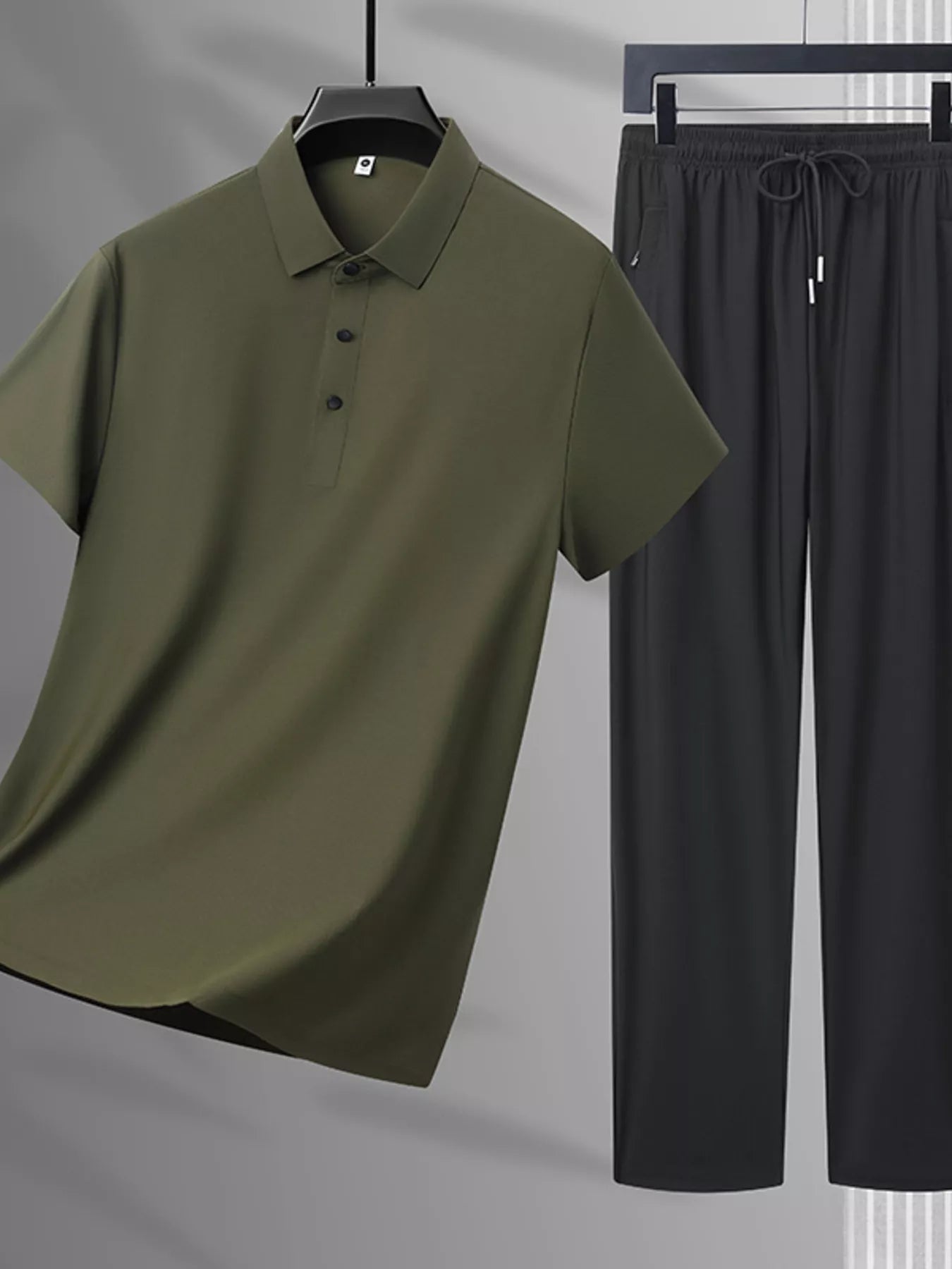 Men's Plus Size Button Detail Polo and Pants Set