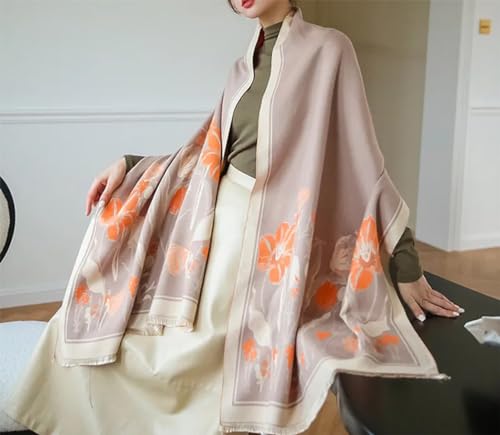 stylesilove Women Woven Floral Cashmere Like Grey Scarf Warm Flower Design Scarves Ultra Soft Shawl Neck Wraps for All Season