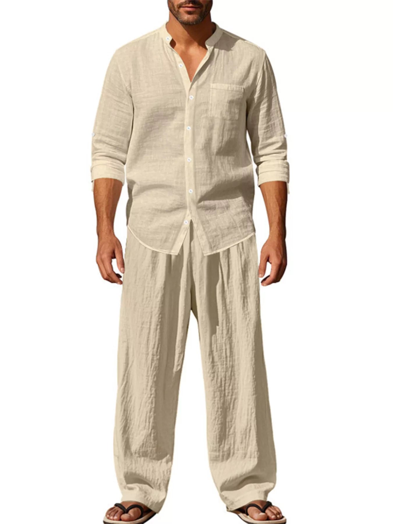 Men's Full Size Button Up Long Sleeve Shirt and Pants Plus Size