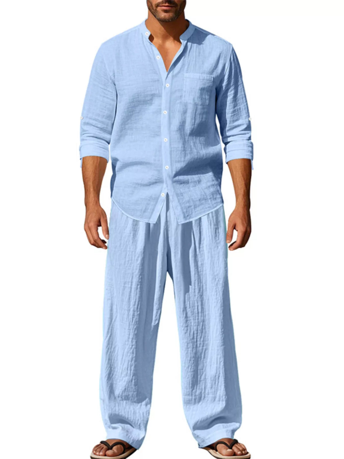 Men's Full Size Button Up Long Sleeve Shirt and Pants Plus Size