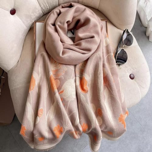 stylesilove Women Woven Floral Cashmere Like Grey Scarf Warm Flower Design Scarves Ultra Soft Shawl Neck Wraps for All Season