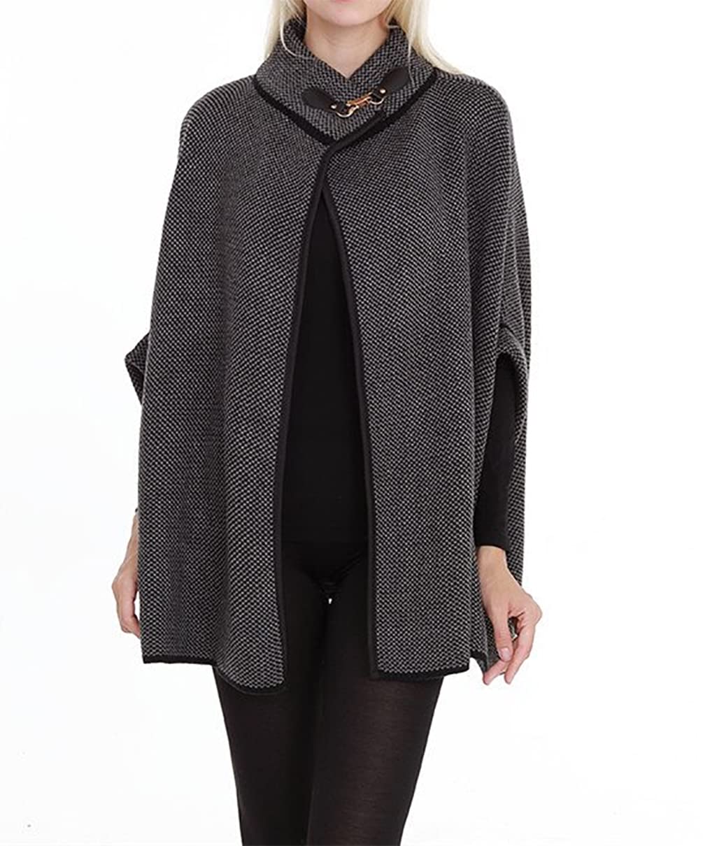 stylesilove Women Sweater Knit Cardigan with Buckle Fashion Jacket Shawl Poncho Warm Wrap for Fall Winter Season