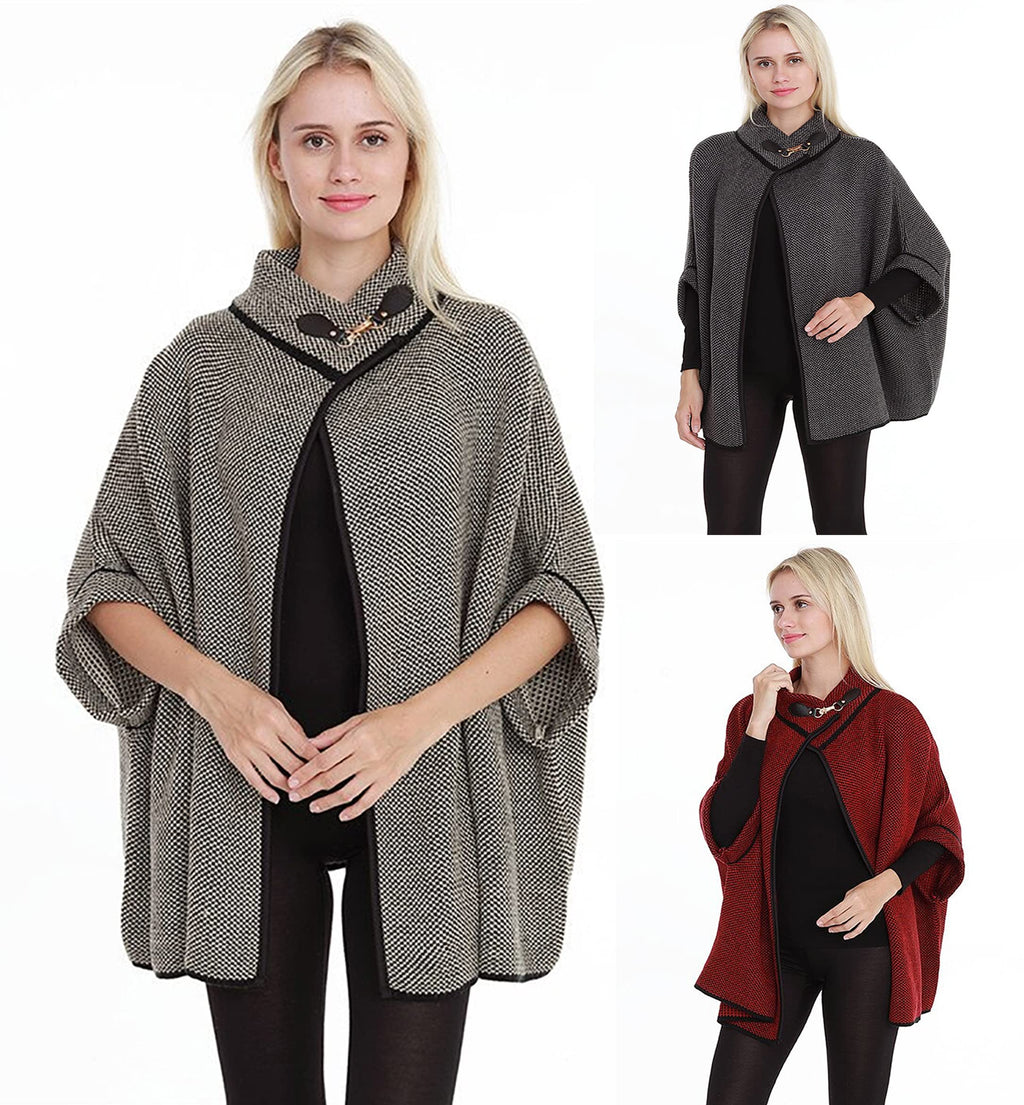 stylesilove Women Sweater Knit Cardigan with Buckle Fashion Jacket Shawl Poncho Warm Wrap for Fall Winter Season