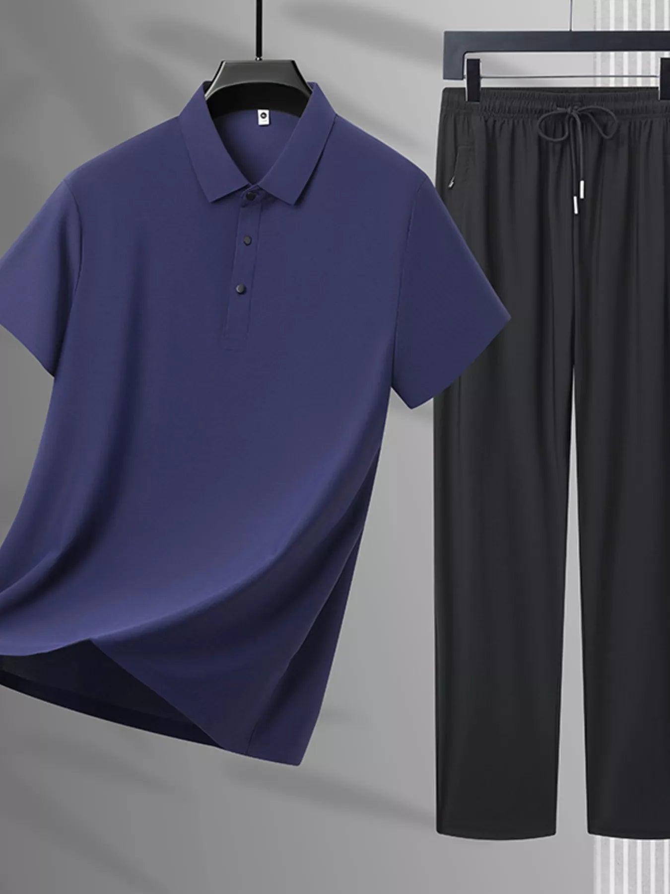 Men's Plus Size Button Detail Polo and Pants Set