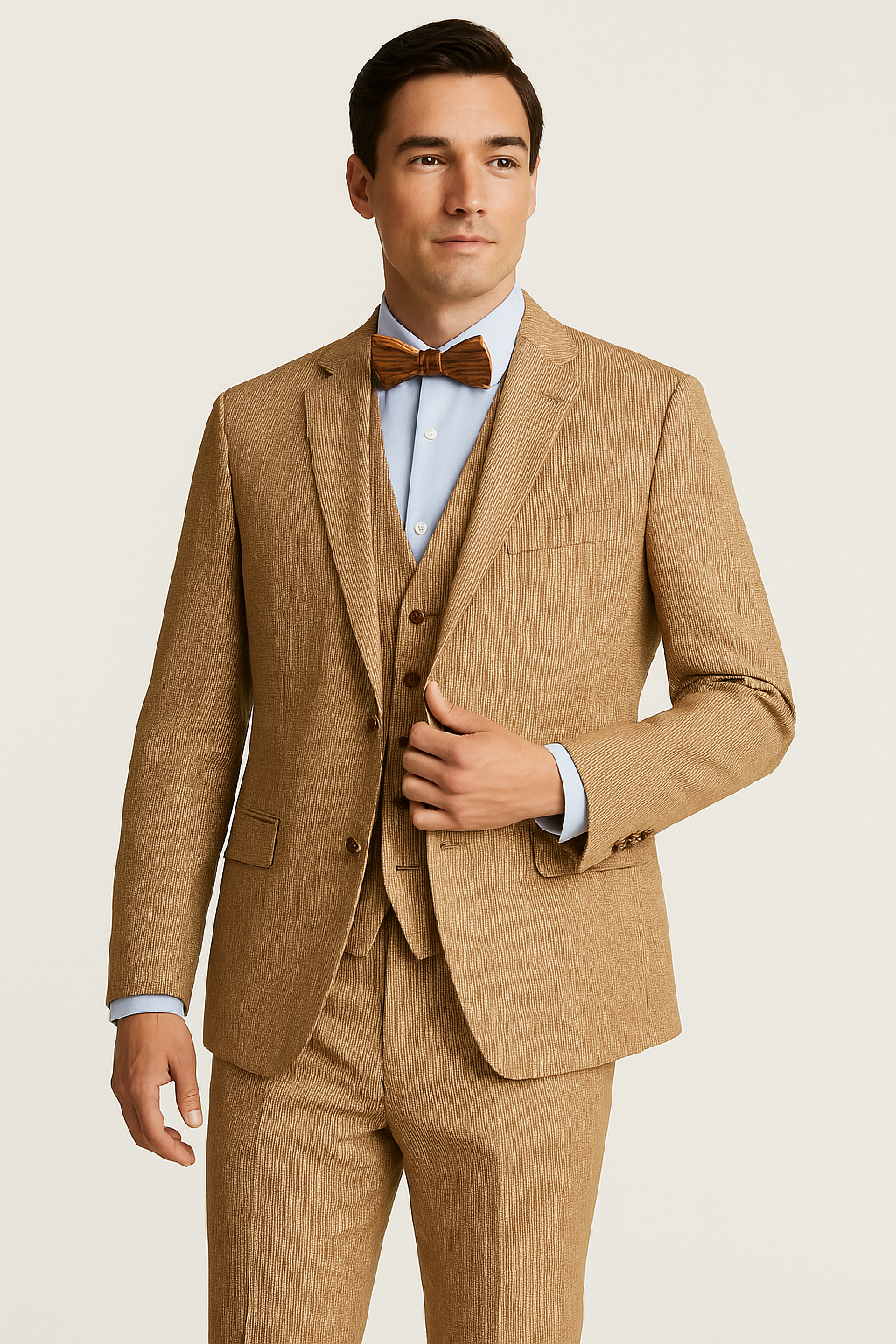 Bar III Mens Slim-Fit Tan Pinstripe Linen Suit Jacket