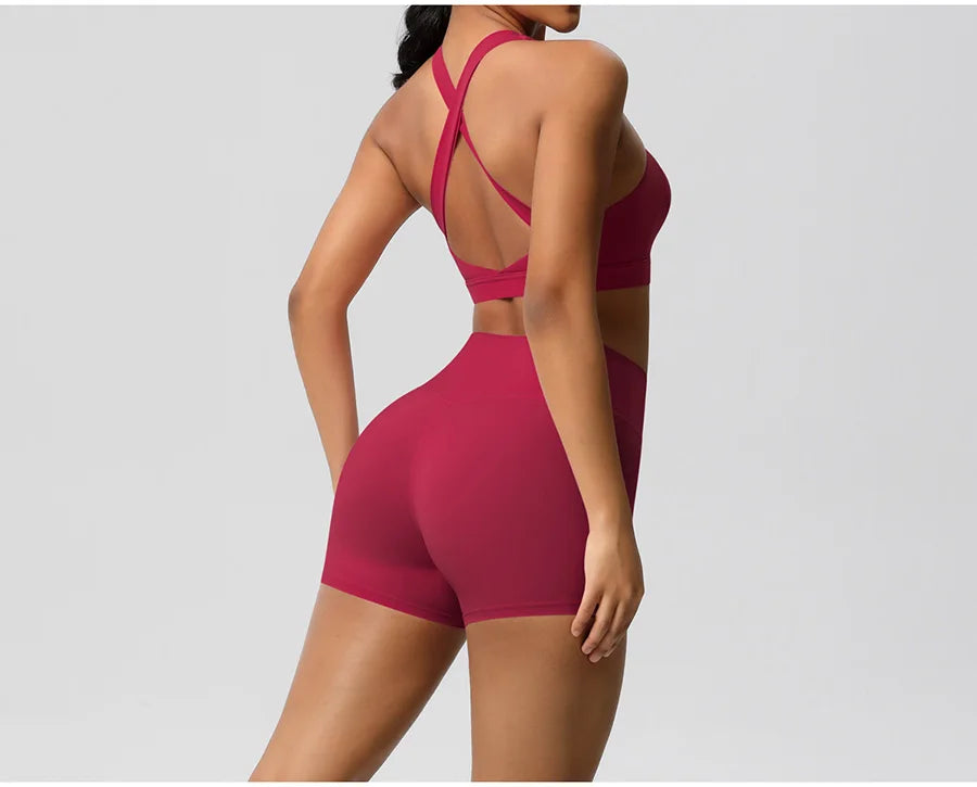 2PCS Yoga Set Gym Clothes Sportswear Women Tracksuit Fitness Tracksuit Workout Suit Sports Bra Gym High Waist Push Up Shorts