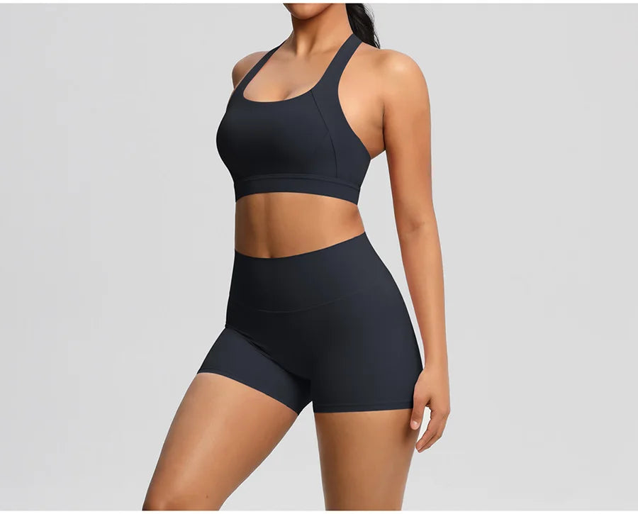 2PCS Yoga Set Gym Clothes Sportswear Women Tracksuit Fitness Tracksuit Workout Suit Sports Bra Gym High Waist Push Up Shorts