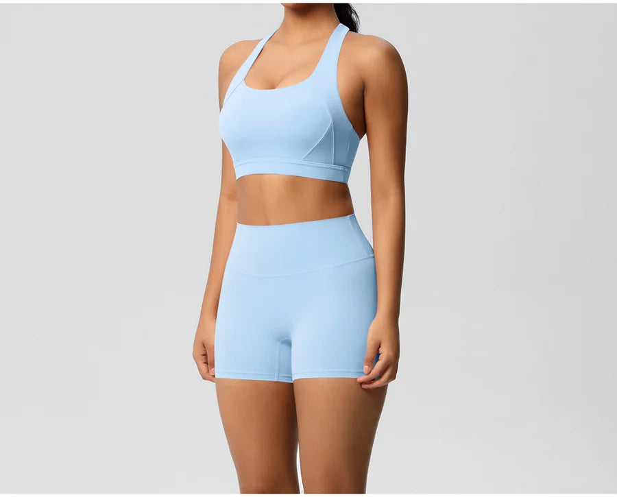 2PCS Yoga Set Gym Clothes Sportswear Women Tracksuit Fitness Tracksuit Workout Suit Sports Bra Gym High Waist Push Up Shorts