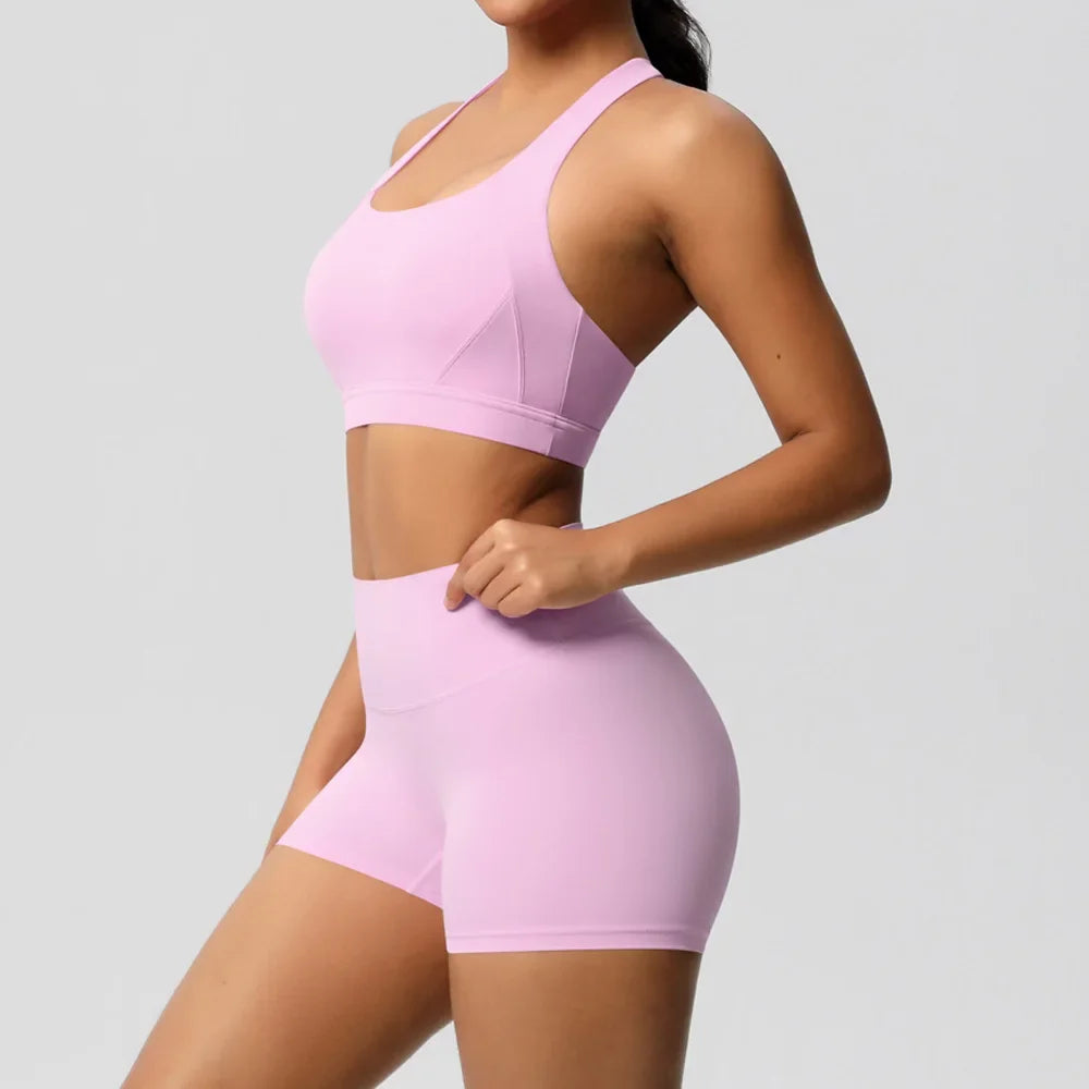 2PCS Yoga Set Gym Clothes Sportswear Women Tracksuit Fitness Tracksuit Workout Suit Sports Bra Gym High Waist Push Up Shorts