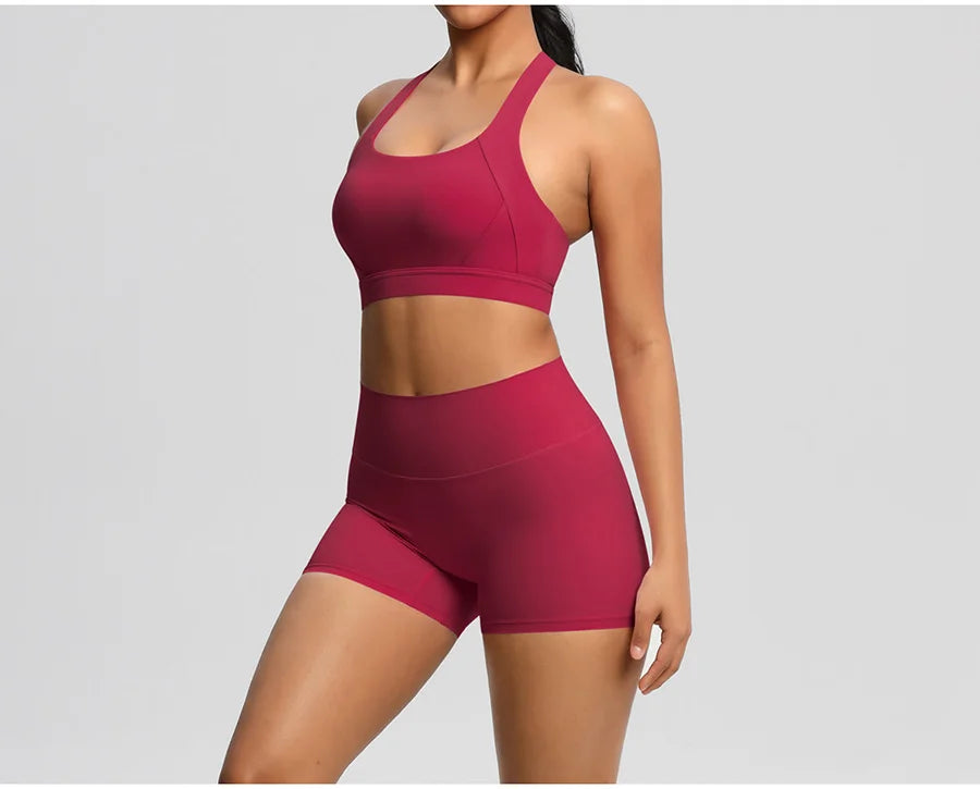 2PCS Yoga Set Gym Clothes Sportswear Women Tracksuit Fitness Tracksuit Workout Suit Sports Bra Gym High Waist Push Up Shorts
