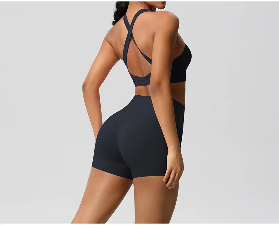 2PCS Yoga Set Gym Clothes Sportswear Women Tracksuit Fitness Tracksuit Workout Suit Sports Bra Gym High Waist Push Up Shorts