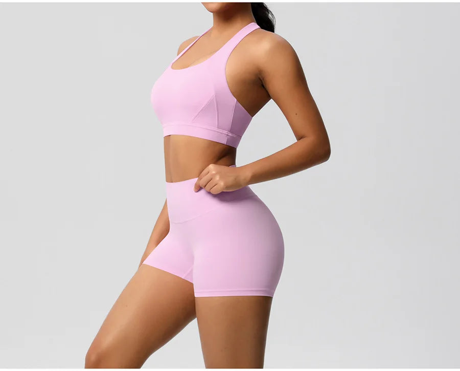 2PCS Yoga Set Gym Clothes Sportswear Women Tracksuit Fitness Tracksuit Workout Suit Sports Bra Gym High Waist Push Up Shorts