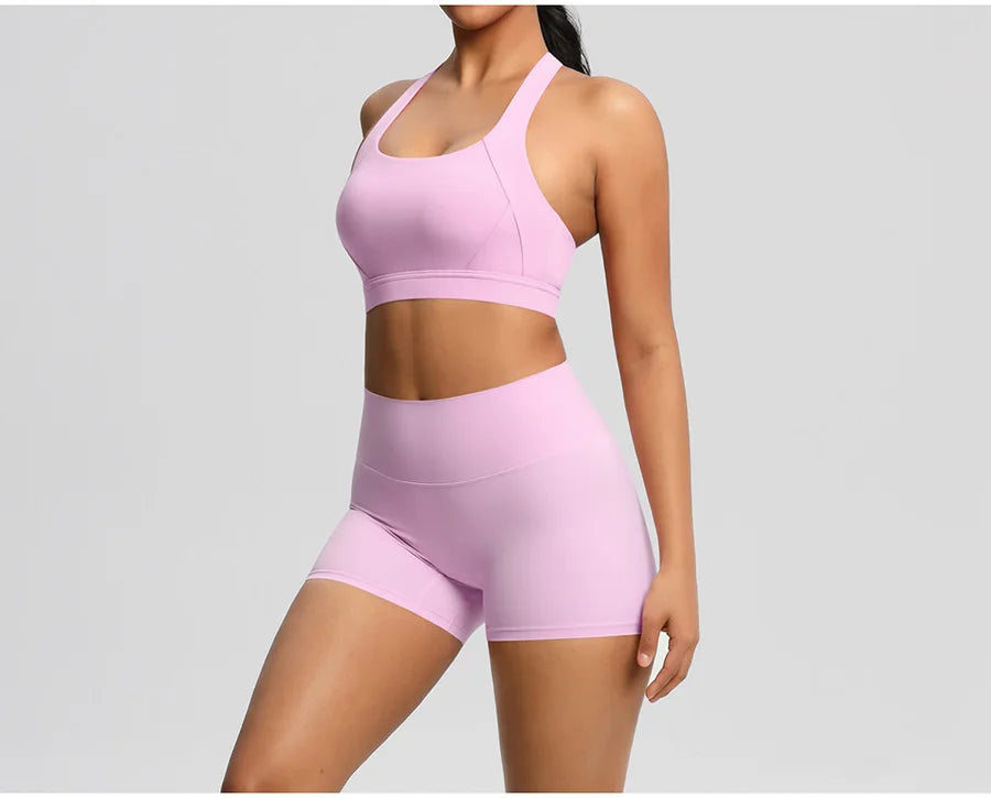 2PCS Yoga Set Gym Clothes Sportswear Women Tracksuit Fitness Tracksuit Workout Suit Sports Bra Gym High Waist Push Up Shorts