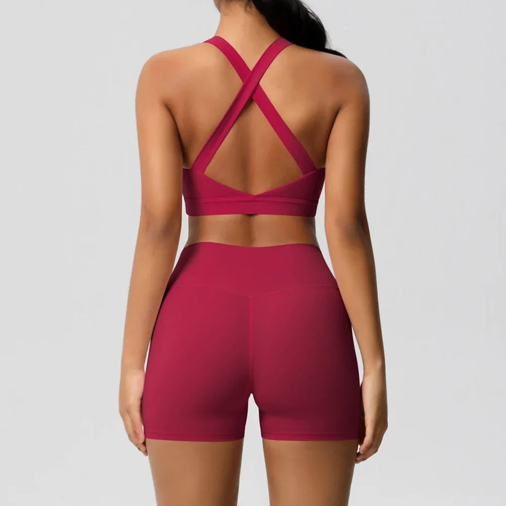 2PCS Yoga Set Gym Clothes Sportswear Women Tracksuit Fitness Tracksuit Workout Suit Sports Bra Gym High Waist Push Up Shorts