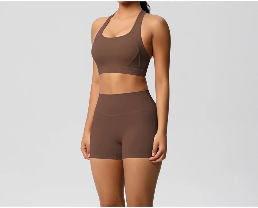 2PCS Yoga Set Gym Clothes Sportswear Women Tracksuit Fitness Tracksuit Workout Suit Sports Bra Gym High Waist Push Up Shorts