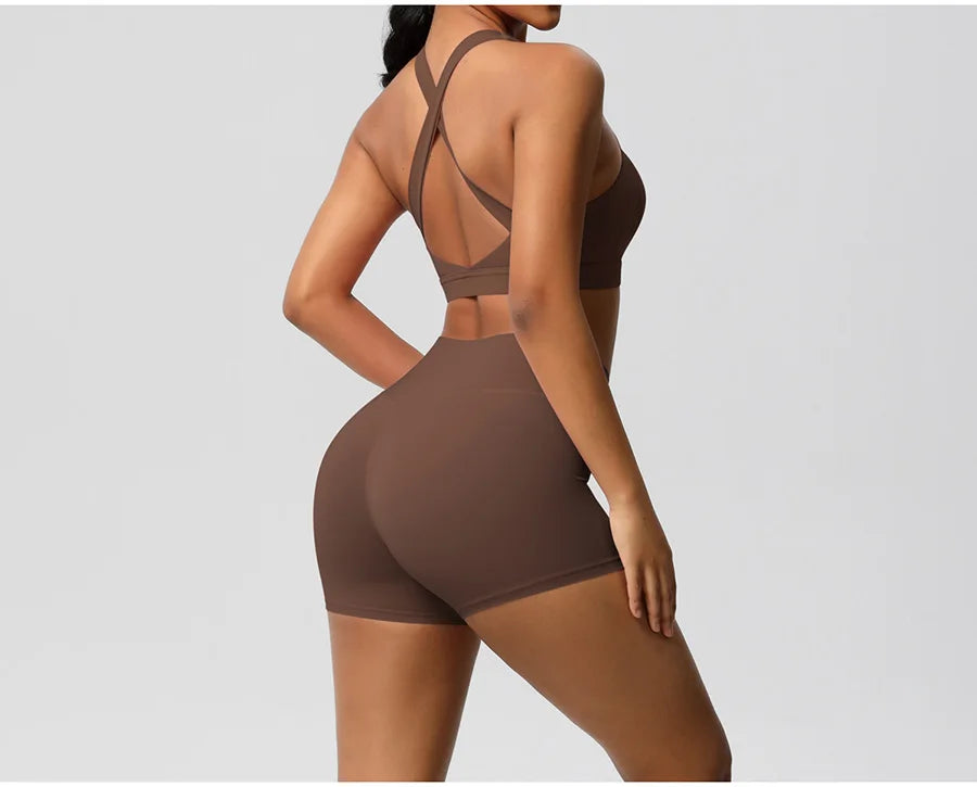 2PCS Yoga Set Gym Clothes Sportswear Women Tracksuit Fitness Tracksuit Workout Suit Sports Bra Gym High Waist Push Up Shorts
