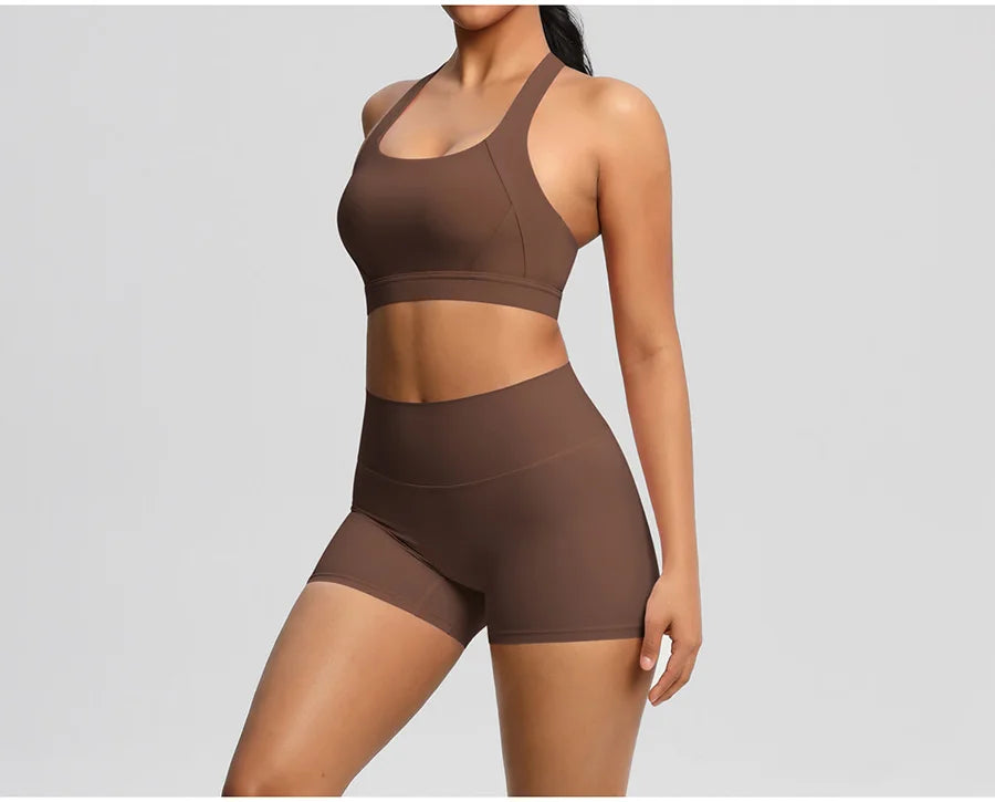 2PCS Yoga Set Gym Clothes Sportswear Women Tracksuit Fitness Tracksuit Workout Suit Sports Bra Gym High Waist Push Up Shorts