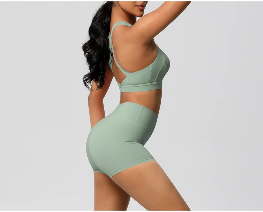 2PCS Yoga Set Gym Clothes Sportswear Women Tracksuit Fitness Tracksuit Workout Suit Sports Bra Gym High Waist Push Up Shorts