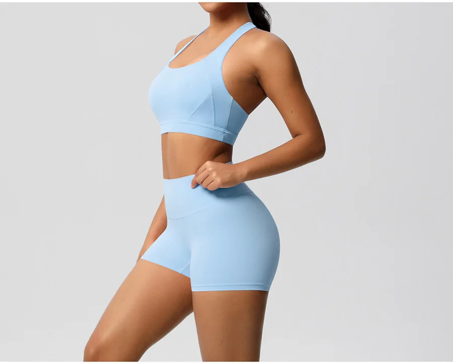 2PCS Yoga Set Gym Clothes Sportswear Women Tracksuit Fitness Tracksuit Workout Suit Sports Bra Gym High Waist Push Up Shorts