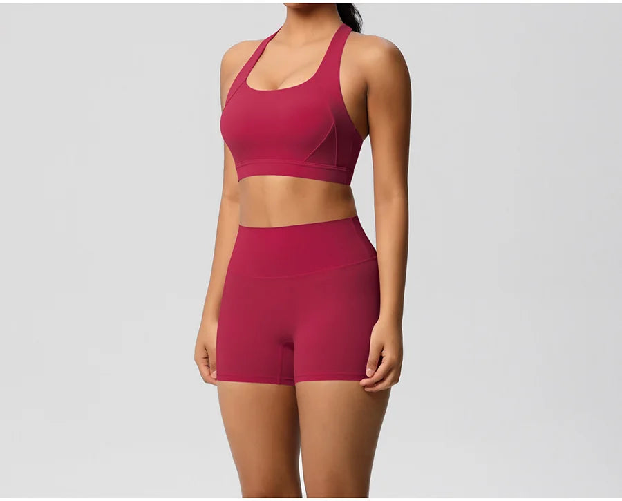 2PCS Yoga Set Gym Clothes Sportswear Women Tracksuit Fitness Tracksuit Workout Suit Sports Bra Gym High Waist Push Up Shorts
