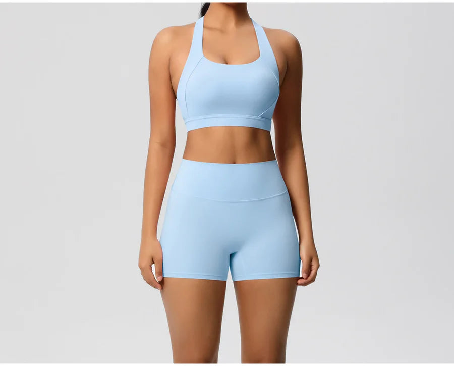 2PCS Yoga Set Gym Clothes Sportswear Women Tracksuit Fitness Tracksuit Workout Suit Sports Bra Gym High Waist Push Up Shorts