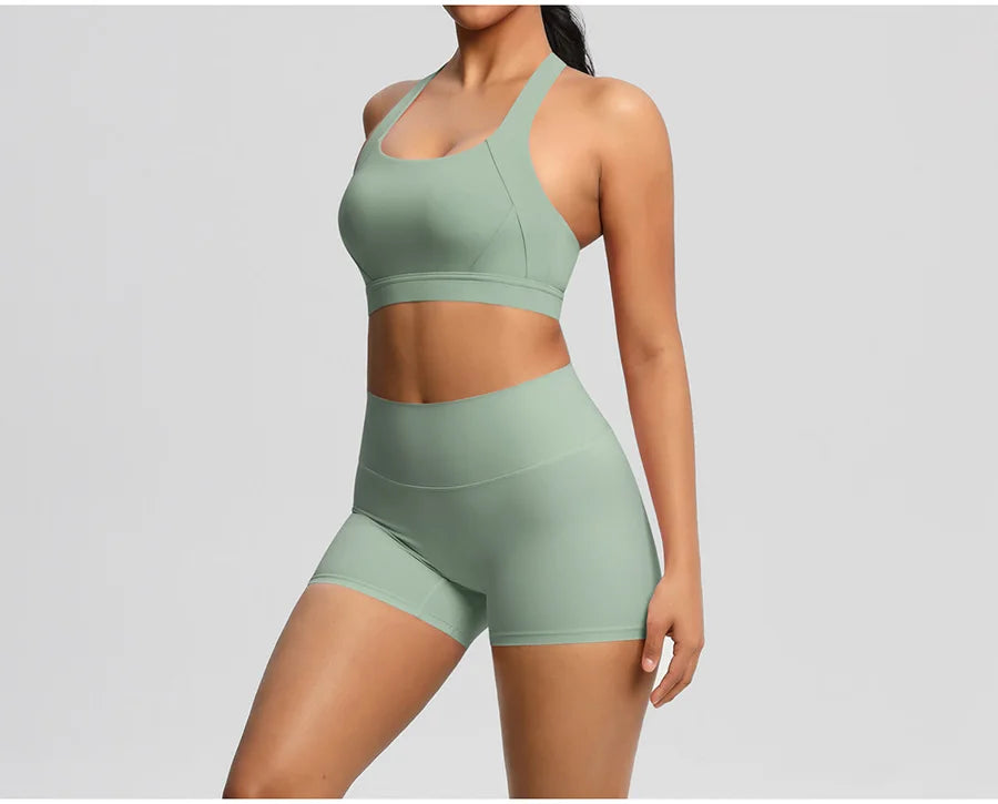 2PCS Yoga Set Gym Clothes Sportswear Women Tracksuit Fitness Tracksuit Workout Suit Sports Bra Gym High Waist Push Up Shorts