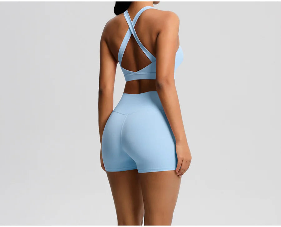 2PCS Yoga Set Gym Clothes Sportswear Women Tracksuit Fitness Tracksuit Workout Suit Sports Bra Gym High Waist Push Up Shorts