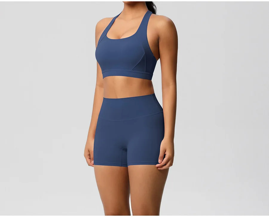 2PCS Yoga Set Gym Clothes Sportswear Women Tracksuit Fitness Tracksuit Workout Suit Sports Bra Gym High Waist Push Up Shorts