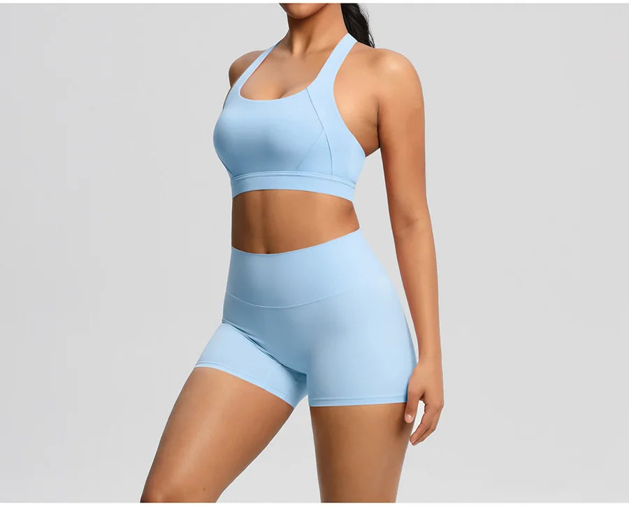 2PCS Yoga Set Gym Clothes Sportswear Women Tracksuit Fitness Tracksuit Workout Suit Sports Bra Gym High Waist Push Up Shorts