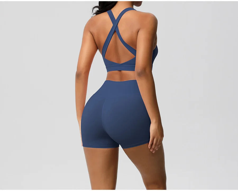 2PCS Yoga Set Gym Clothes Sportswear Women Tracksuit Fitness Tracksuit Workout Suit Sports Bra Gym High Waist Push Up Shorts