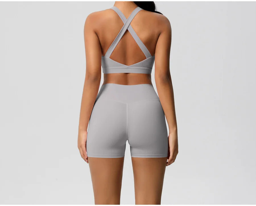 2PCS Yoga Set Gym Clothes Sportswear Women Tracksuit Fitness Tracksuit Workout Suit Sports Bra Gym High Waist Push Up Shorts