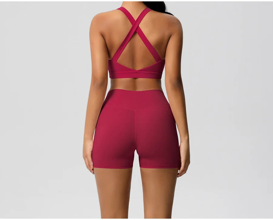 2PCS Yoga Set Gym Clothes Sportswear Women Tracksuit Fitness Tracksuit Workout Suit Sports Bra Gym High Waist Push Up Shorts