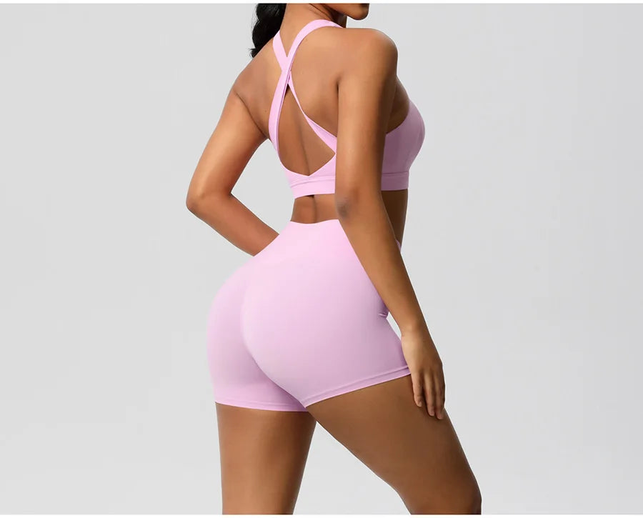 2PCS Yoga Set Gym Clothes Sportswear Women Tracksuit Fitness Tracksuit Workout Suit Sports Bra Gym High Waist Push Up Shorts