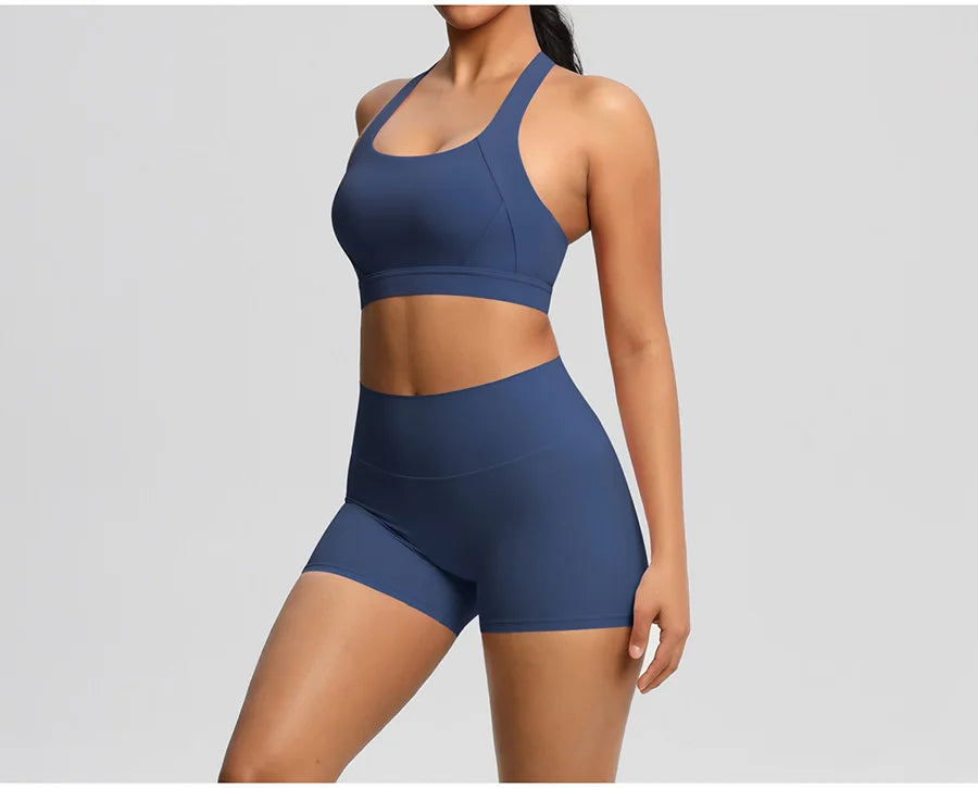 2PCS Yoga Set Gym Clothes Sportswear Women Tracksuit Fitness Tracksuit Workout Suit Sports Bra Gym High Waist Push Up Shorts