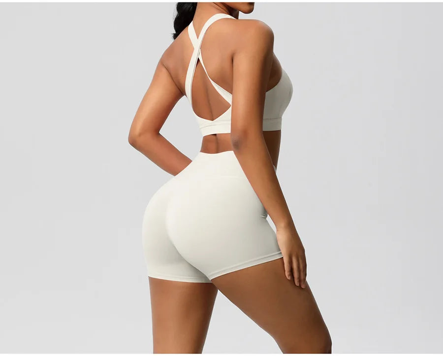2PCS Yoga Set Gym Clothes Sportswear Women Tracksuit Fitness Tracksuit Workout Suit Sports Bra Gym High Waist Push Up Shorts
