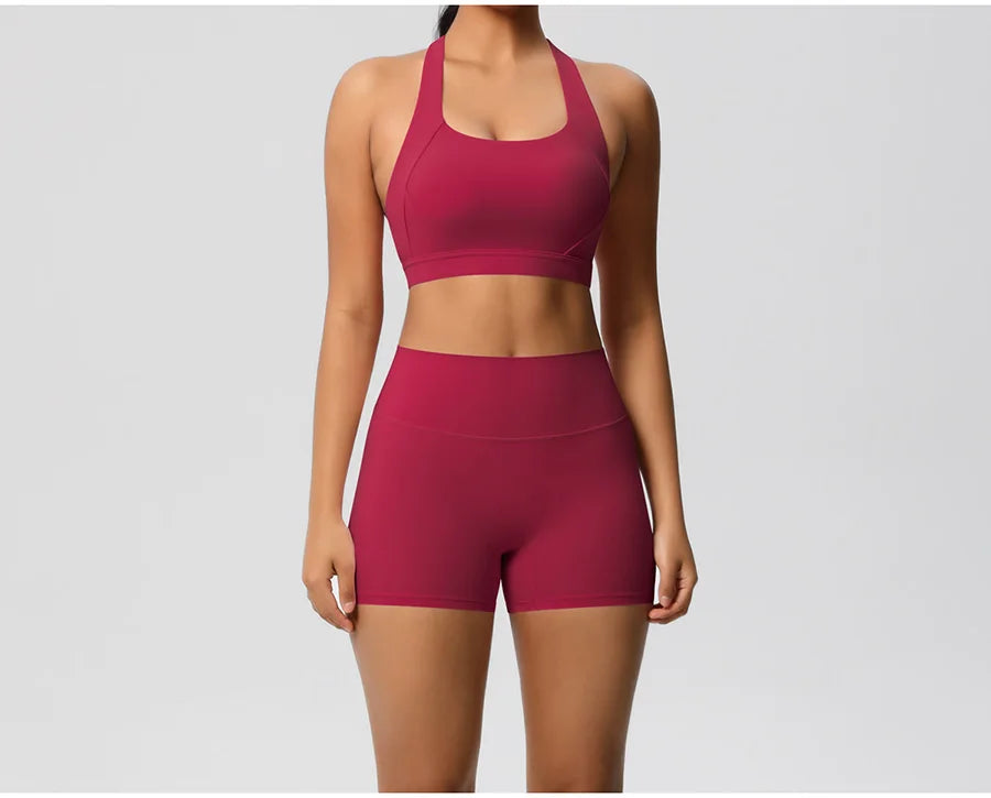 2PCS Yoga Set Gym Clothes Sportswear Women Tracksuit Fitness Tracksuit Workout Suit Sports Bra Gym High Waist Push Up Shorts