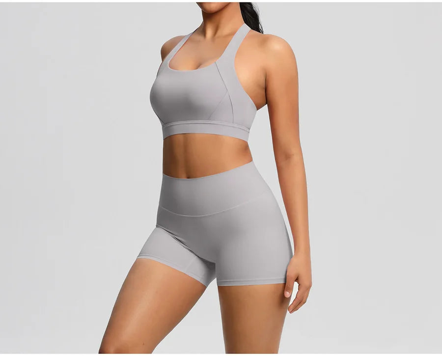 2PCS Yoga Set Gym Clothes Sportswear Women Tracksuit Fitness Tracksuit Workout Suit Sports Bra Gym High Waist Push Up Shorts