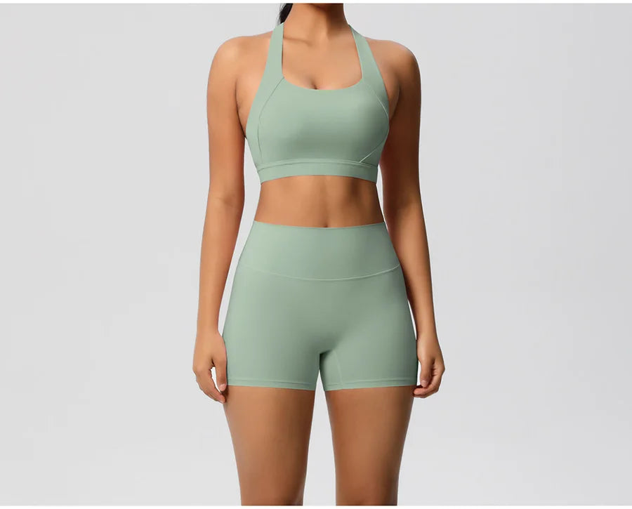 2PCS Yoga Set Gym Clothes Sportswear Women Tracksuit Fitness Tracksuit Workout Suit Sports Bra Gym High Waist Push Up Shorts