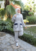 Modest Sporty Tracksuit with Navy Contrast Pockets – Women's 2-Piece Set