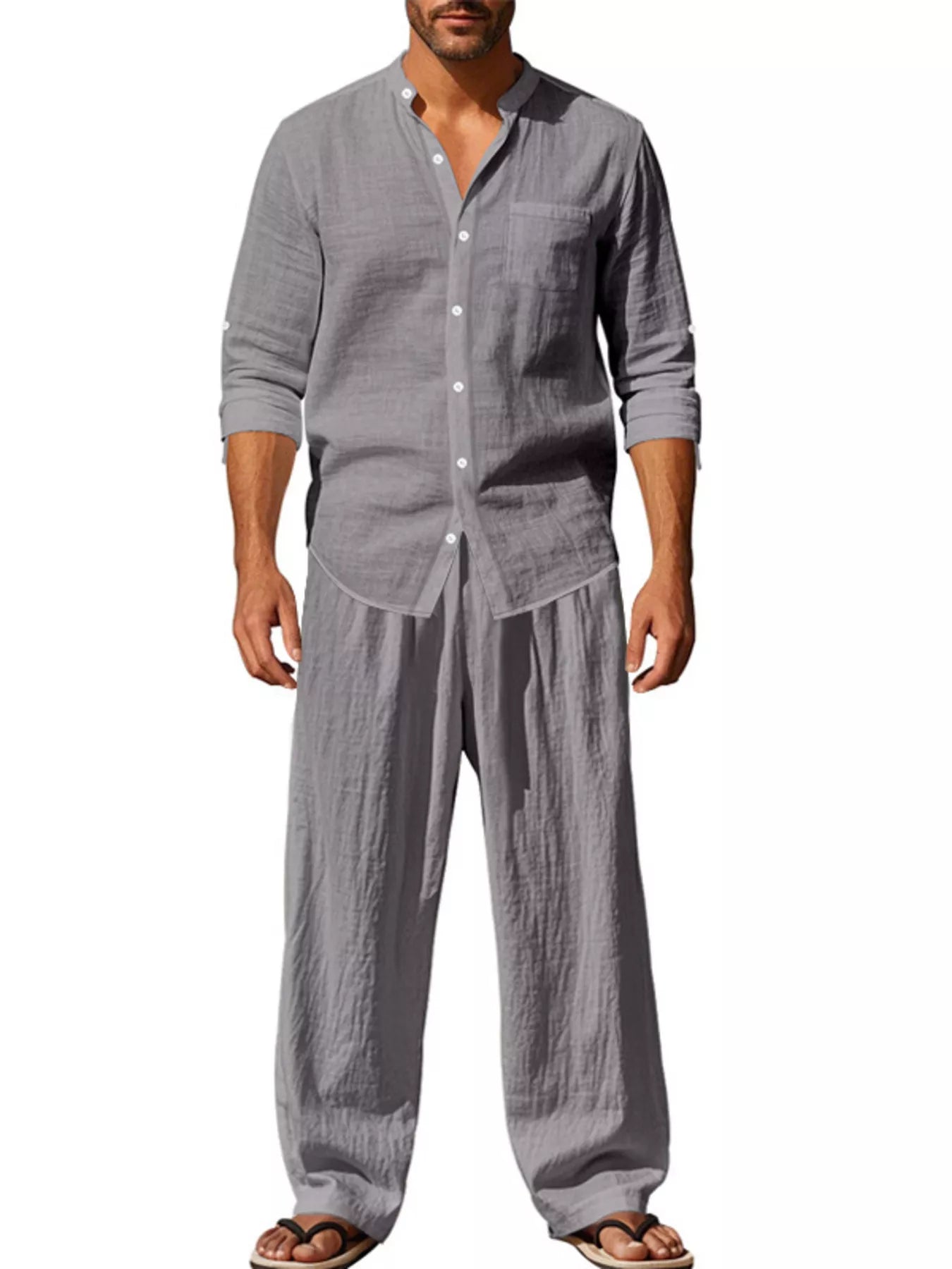 Men's Full Size Button Up Long Sleeve Shirt and Pants Plus Size
