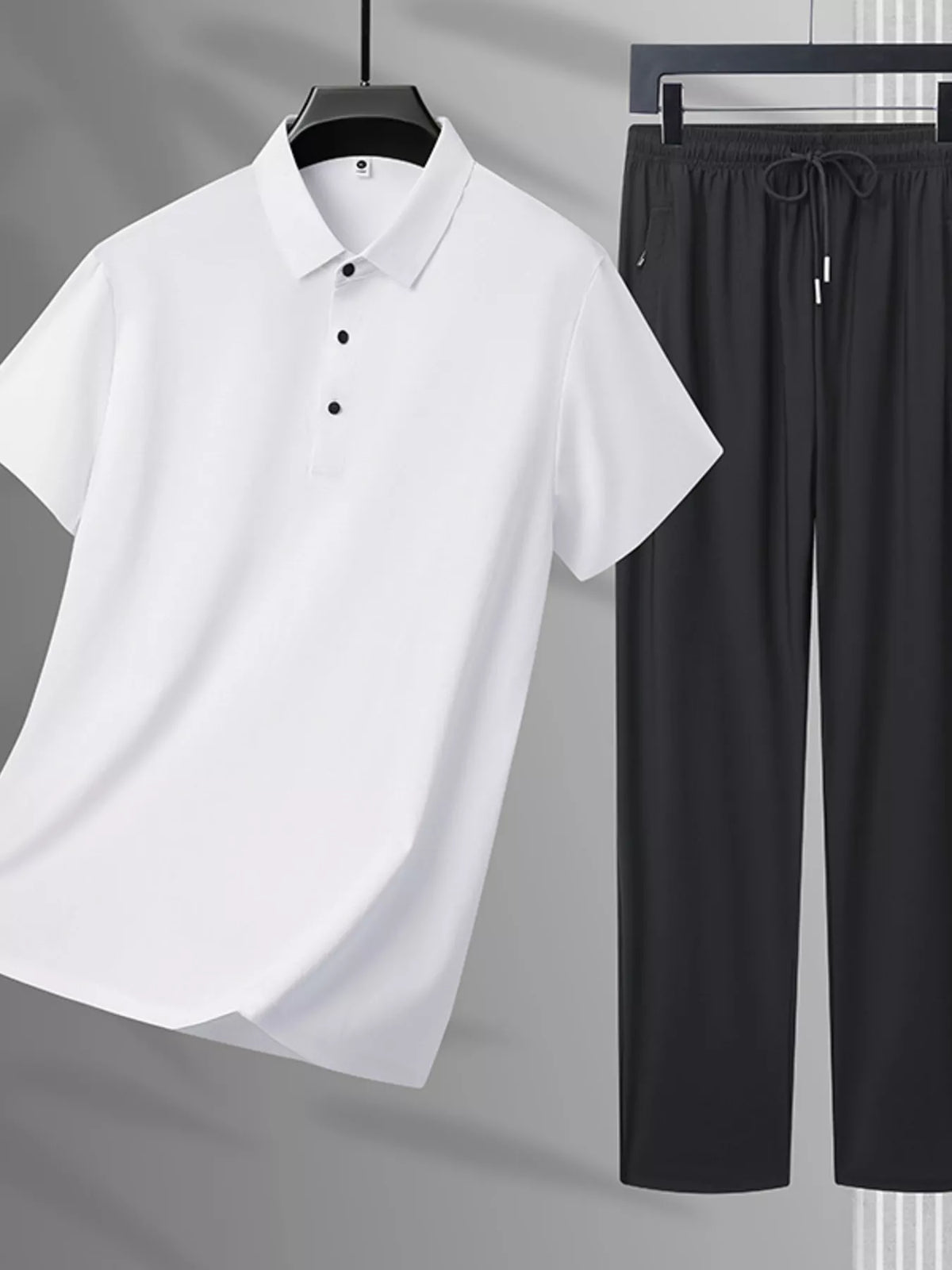 Men's Plus Size Button Detail Polo and Pants Set