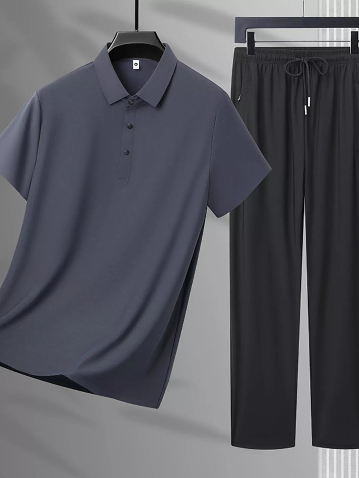 Men's Plus Size Button Detail Polo and Pants Set