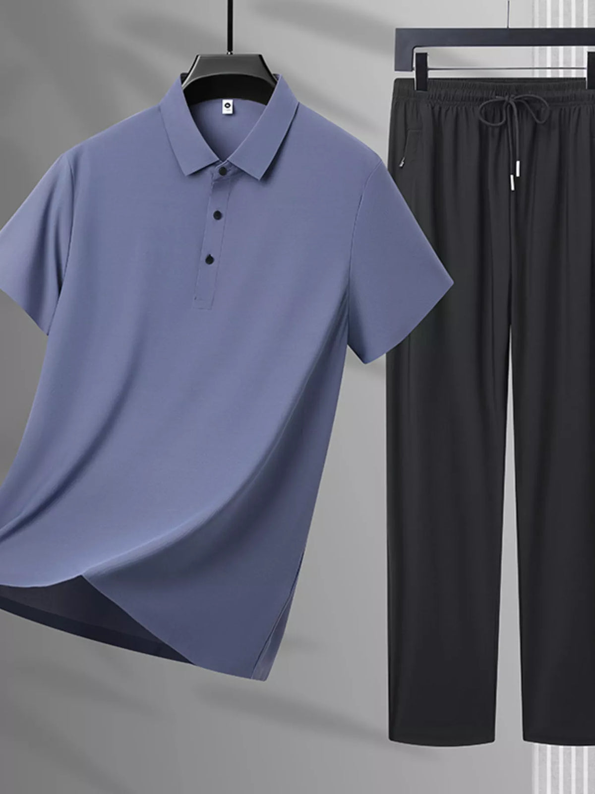 Men's Plus Size Button Detail Polo and Pants Set