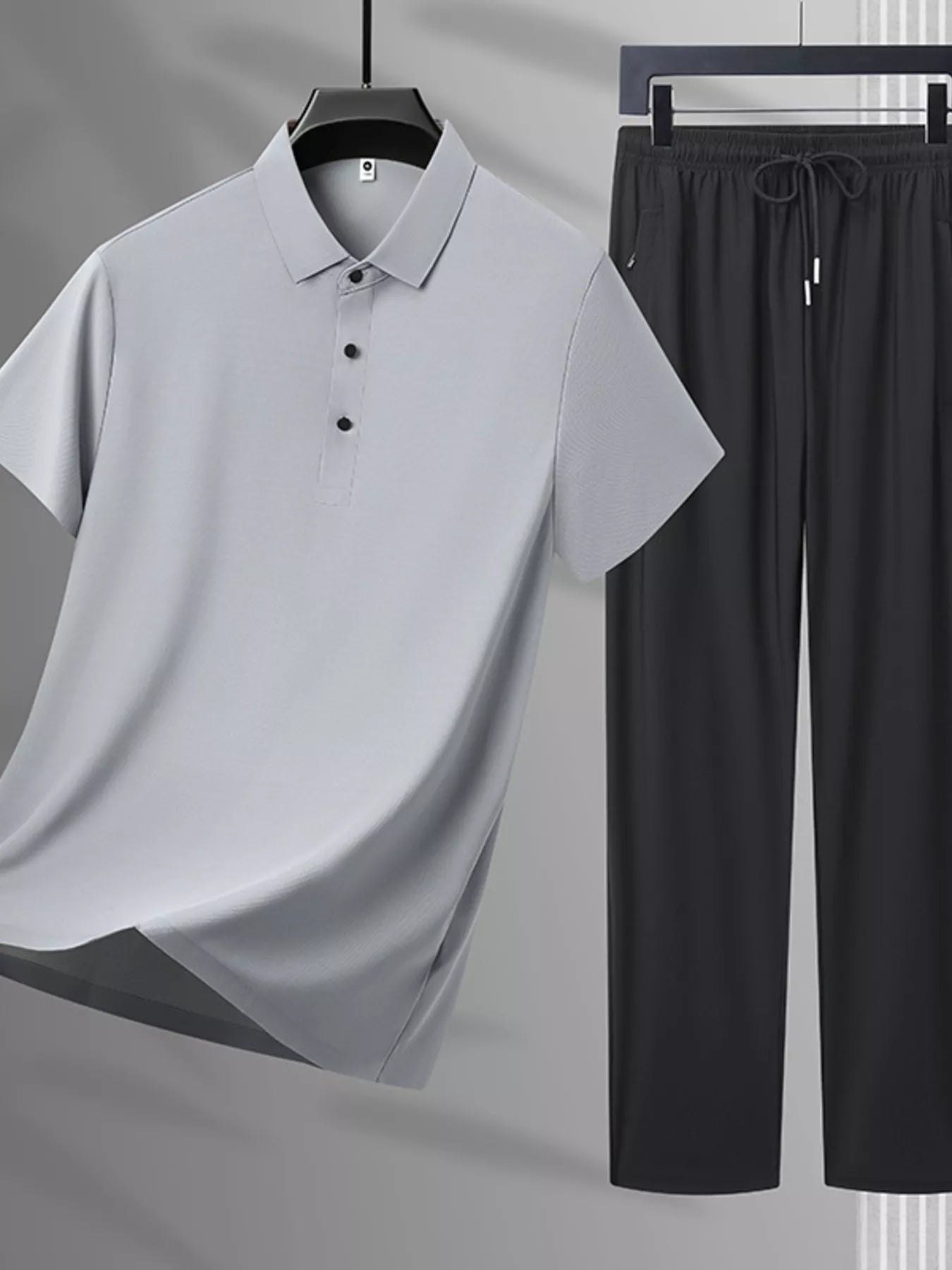 Men's Plus Size Button Detail Polo and Pants Set