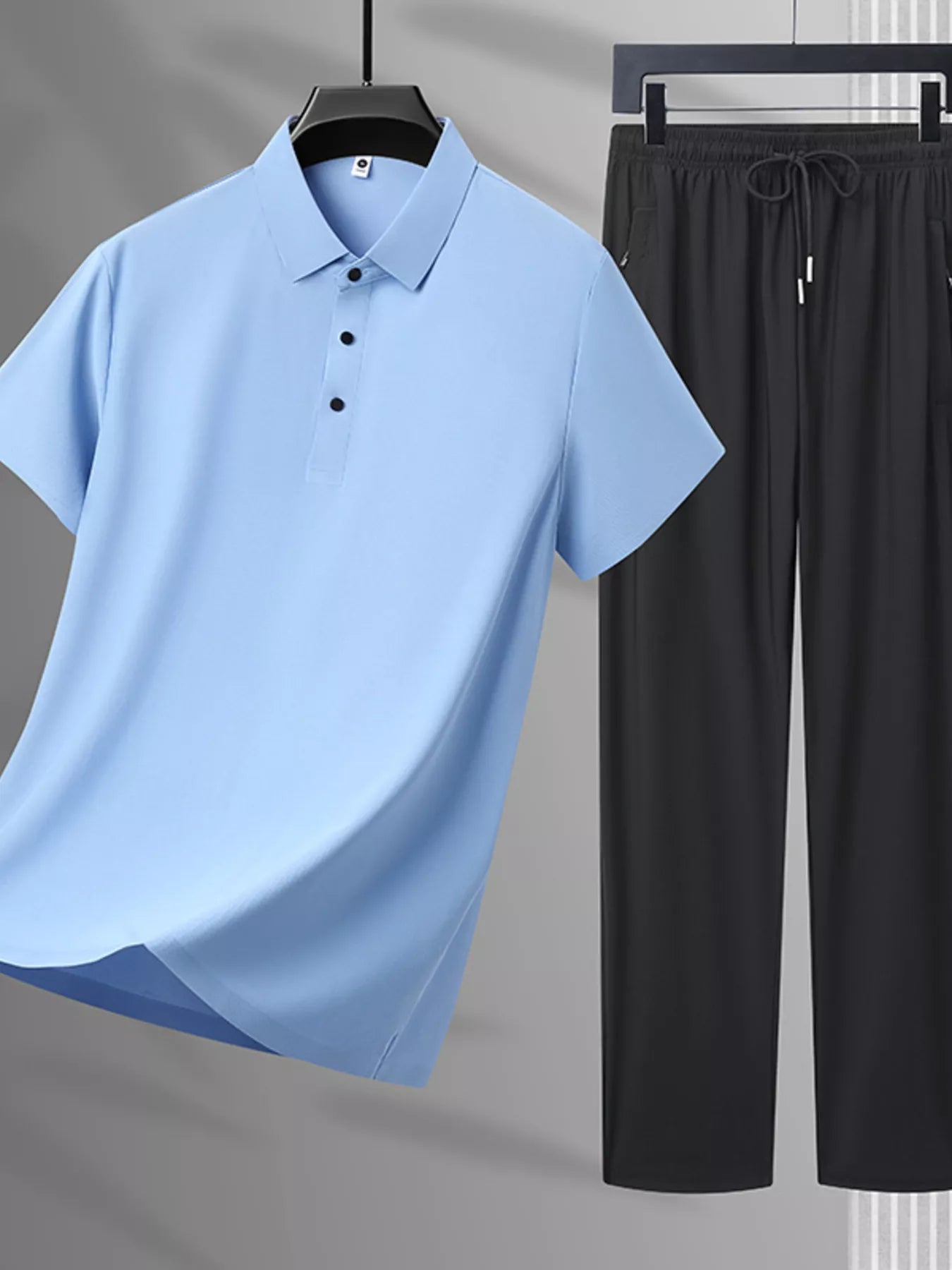 Men's Plus Size Button Detail Polo and Pants Set