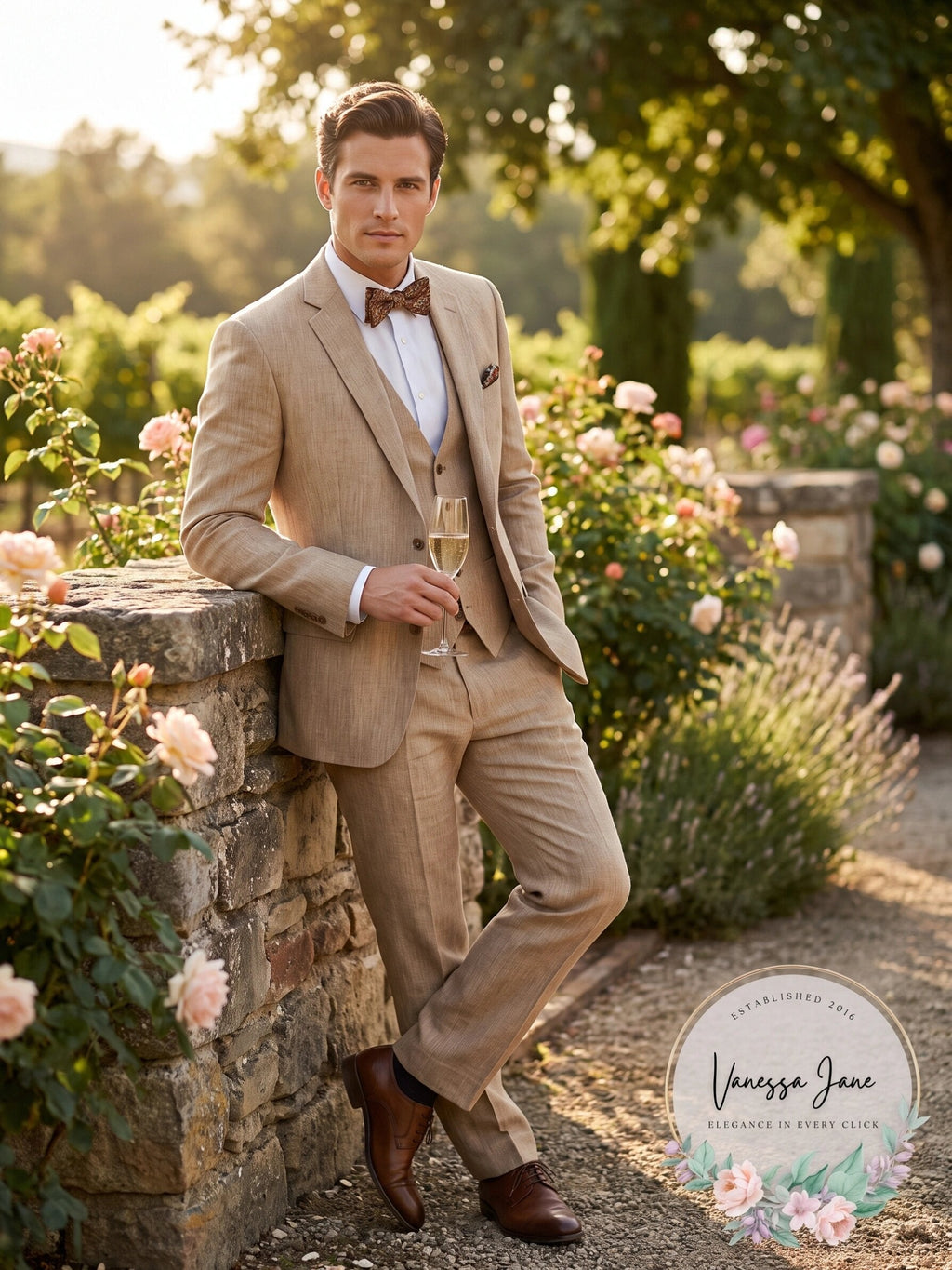 Bar III Mens Slim-Fit Tan Pinstripe Linen Suit Jacket