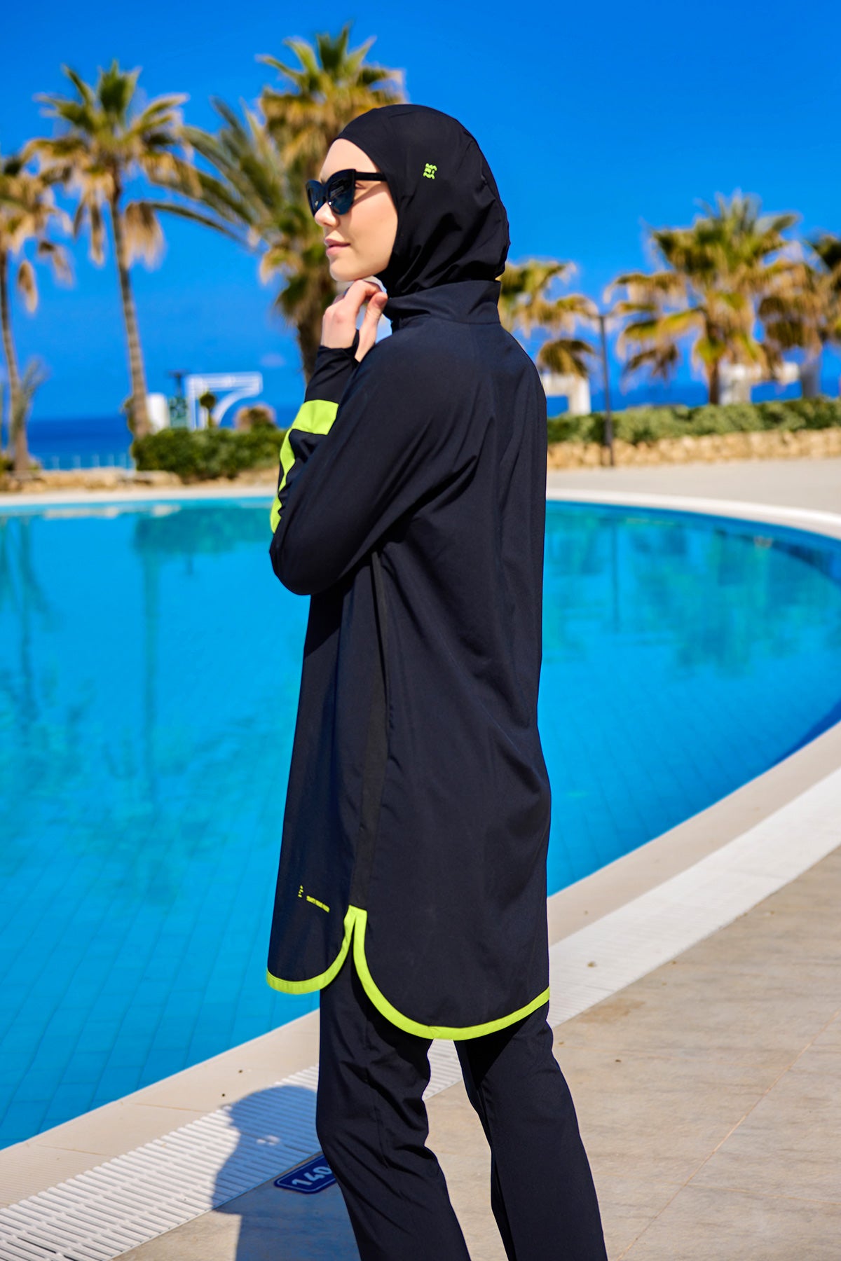 Marina Black Full-Coverage Modest Swimsuit – M2531