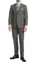 Paul Lorenzo Men's Heather Grey Slim Fit 2-Piece Suit - Notch Lapel, Flat Front Pants